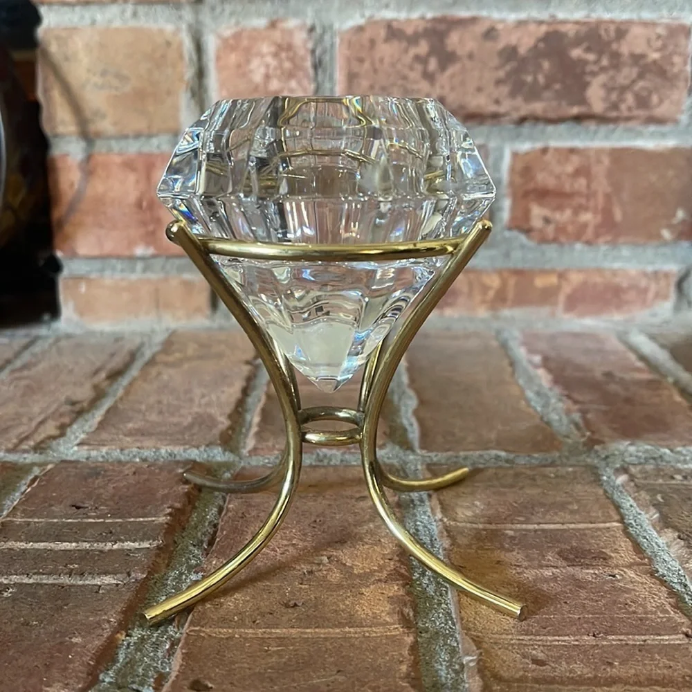 PartyLite Solitaire Crystal & Brass Candle Holder